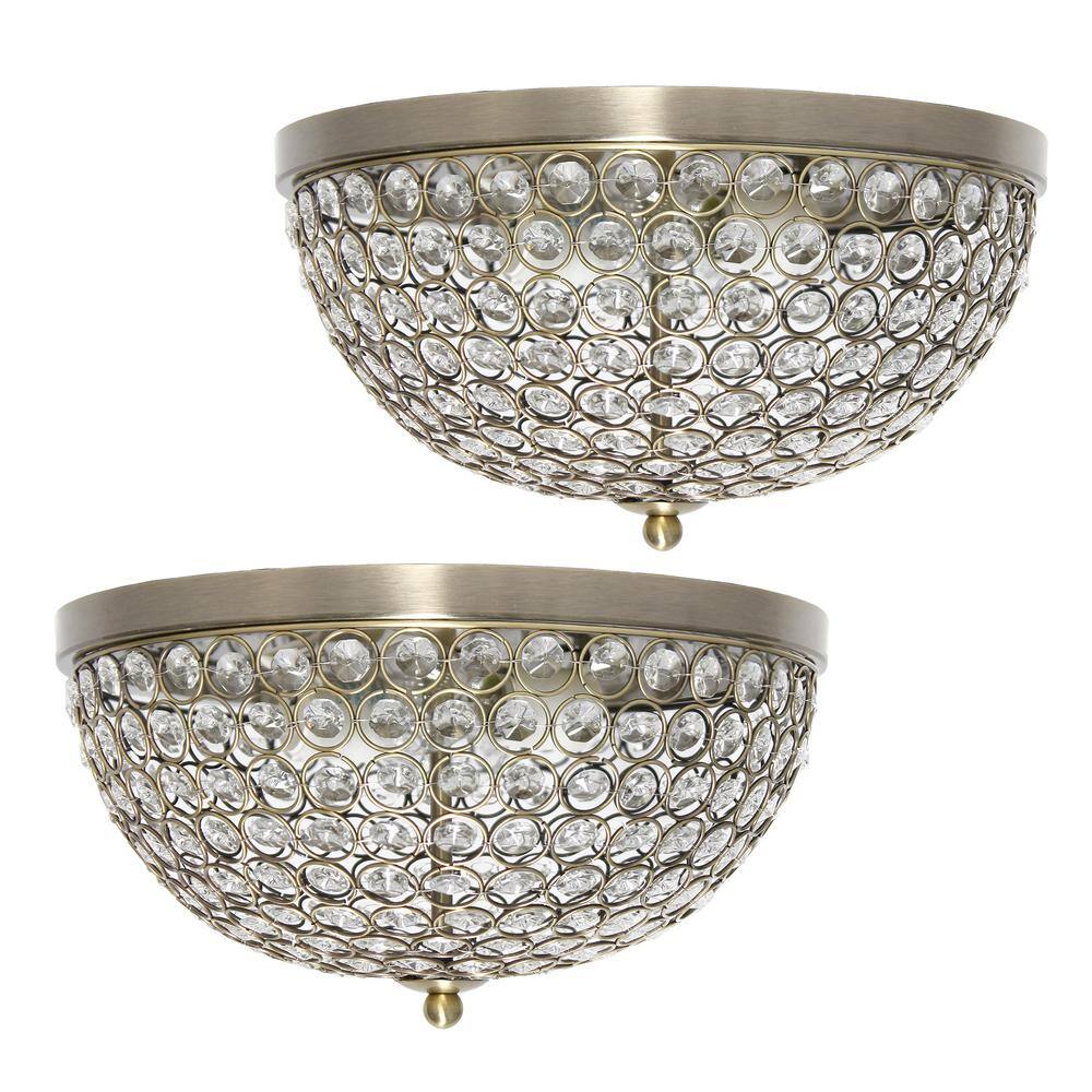 Antique Brass Crystal Dome Flush Mount Ceiling Light Set
