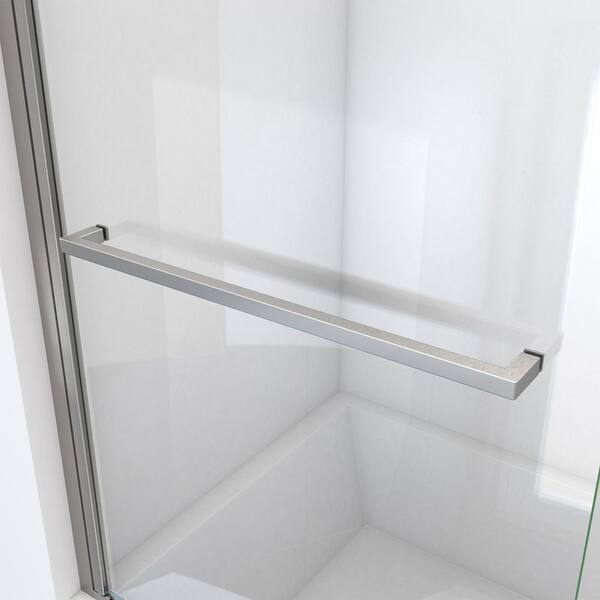 Bootz Industries - Maui 34 in. W x 58 in. H Frameless Pivot Tub Door in Brushed Nickel with Clear Glass