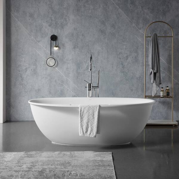 UPIKER 63 in. Stone Resin Oval Flatbottom NonWhirlpool Freestanding