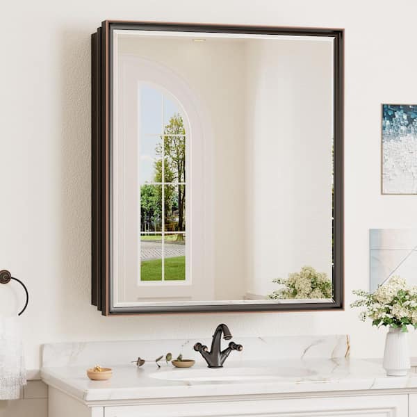 26 in. W x 30 in. H Rectangular Aluminum Oil-rubbed Bronze Framed Recessed/Surface Mount Medicine Cabinet with Mirror