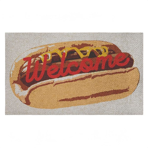 Welcome Hotdog Pop Style Brown 18 in. x 30 in. Polyester Non-Slip Outdoor Door Mat