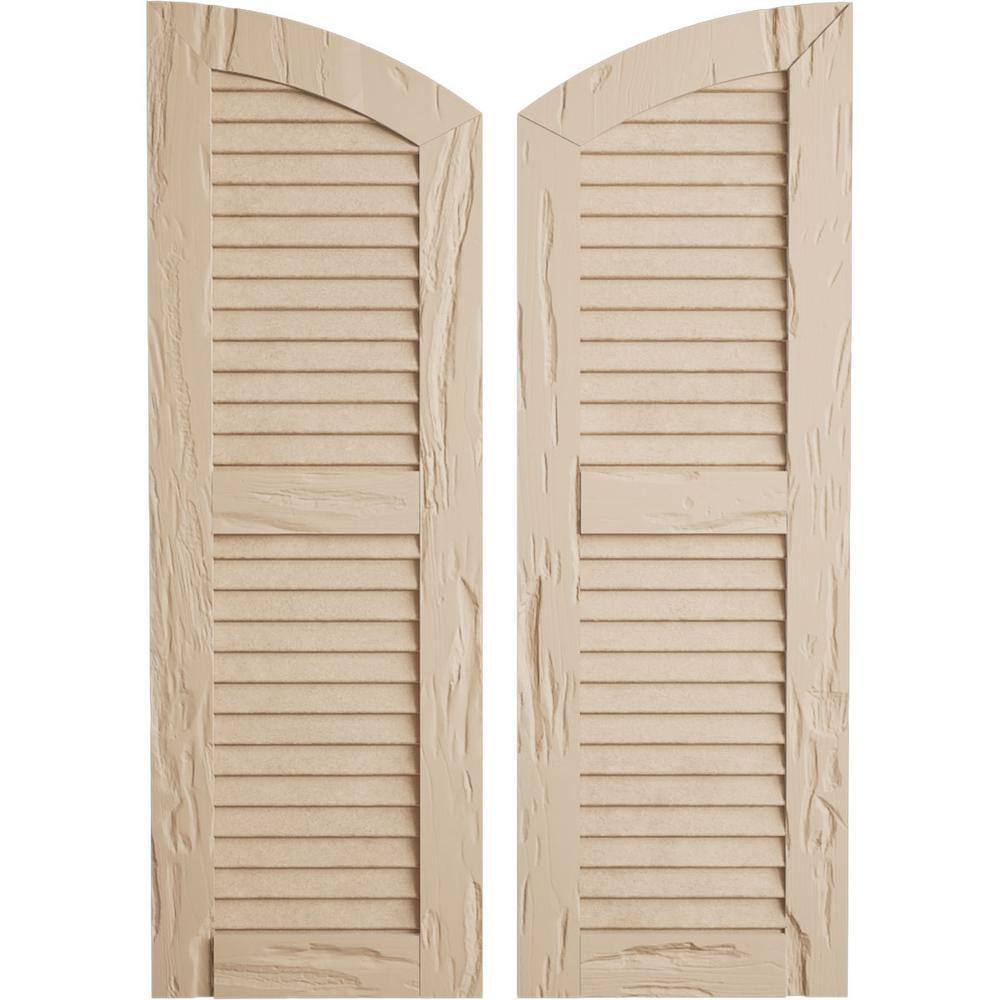 "15"" x 86"" Timberthane Polyurethane Pecky Cypress 2-Equal Louvered with Elliptical Top Faux Wood Shutters Pair in Primed" price history on PriceWatchPro