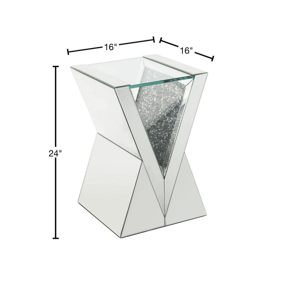Glam V-Shaped Mirrored Glass Pedestal End Table