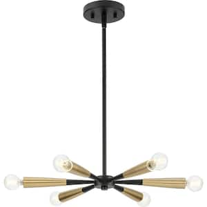 Avec 24.875 in. 6-Light Matte Black with Gold Accents Contemporary Pendant