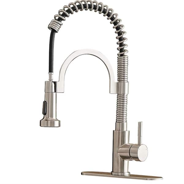Unbranded Single Handle Pull Down Sprayer Kitchen Faucet with Advanced Spray Commercial 1 Hole Kitchen Basin Tap in Brushed Nickel