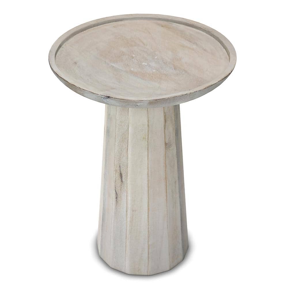 Dayton 13" White Wash Solid Mango Wood Round Accent Table
