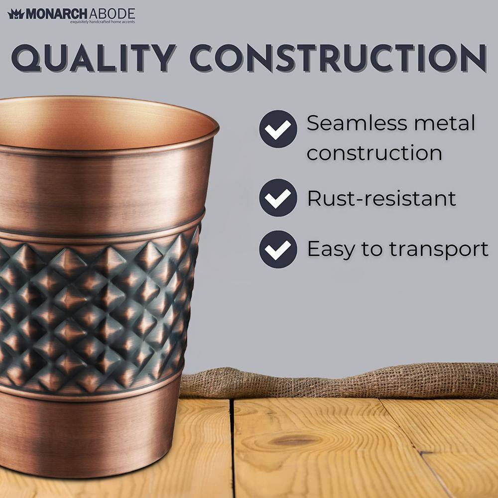 Copper and Black Geometric Embossed Metal Bathroom Trash Can