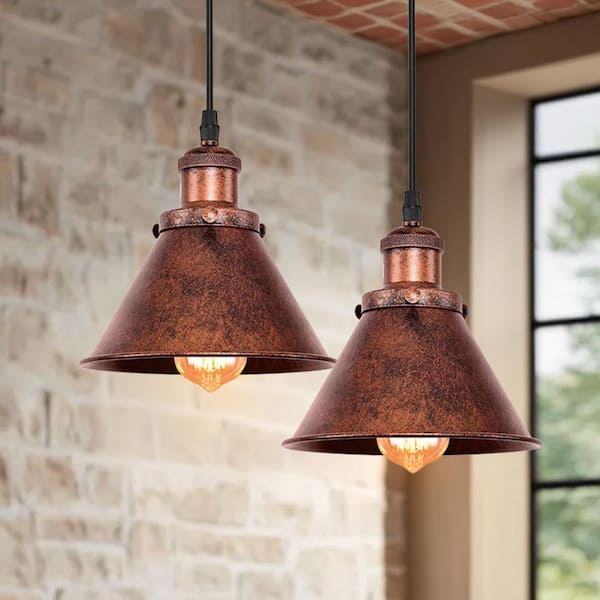 Y'INSP Rust Bloom 2-Pack 1-Light Copper Cone Pendant Light with