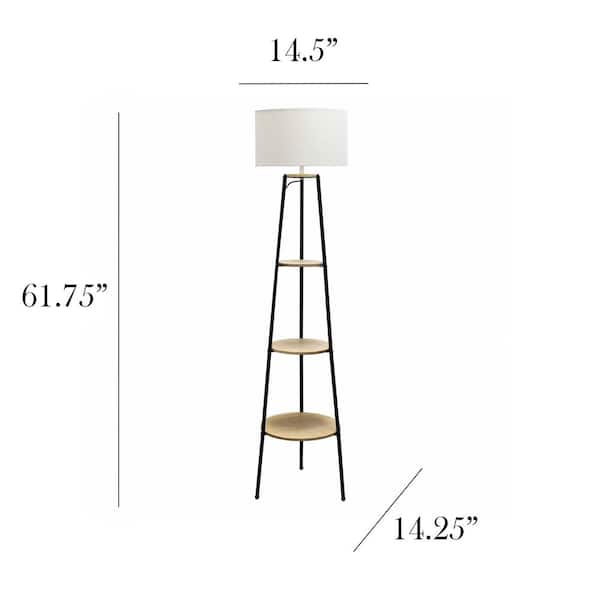 Simple Designs 62.5 in. Light Wood Tall Modern Tripod 3-Tier Shelf