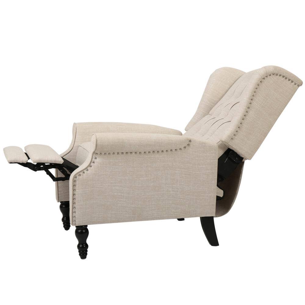 Light Beige Wingback Recliner Chair with Button-Tufting and Nailhead Trim