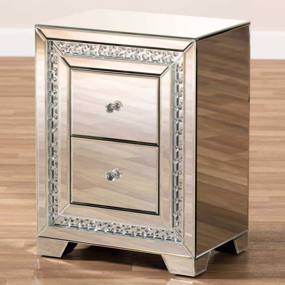 Mina Glamorous Mirrored Silver 3-Drawer End Table