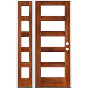 46 in. x 80 in. Modern Hemlock Left-Hand/Inswing 5-Lite Clear Glass Red Chestnut Stain Wood Prehung Front Door