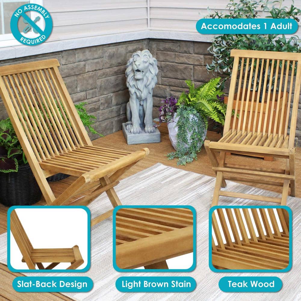 Hyannis Teak Wood Foldable Slat Back Outdoor Dining Chair - Light Brown