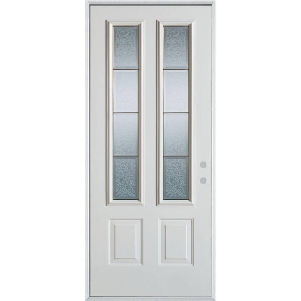 Stanley Doors 32 in. x 80 in. Geometric Glue Chip and Brass 2 Lite 2-Panel Painted Left-Hand Inswing Steel Prehung Front Door