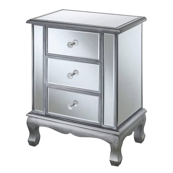 Convenience Concepts 12 in. Gold Cost Vineyard Mirrored End Table, Silver (3 Drawer)