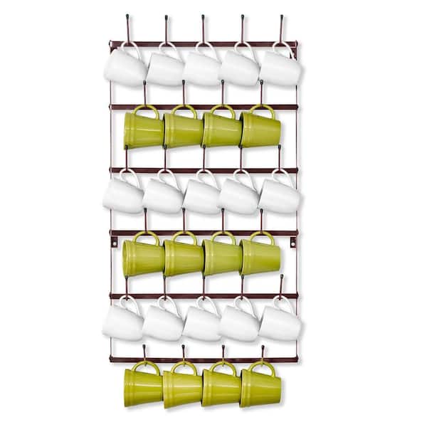 6-Tier 27 Hooks Brown Wall Mounted Mug Hook Rack Cup Holder (Large, Metal)