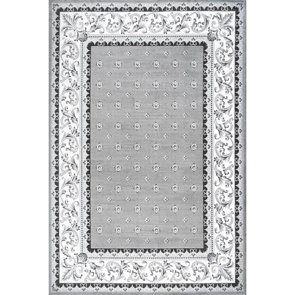 Gray and Cream Rectangular Synthetic Flat Woven Area Rug