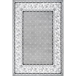 Acanthus Gray/Cream 8 ft. x 10 ft. French Border Area Rug