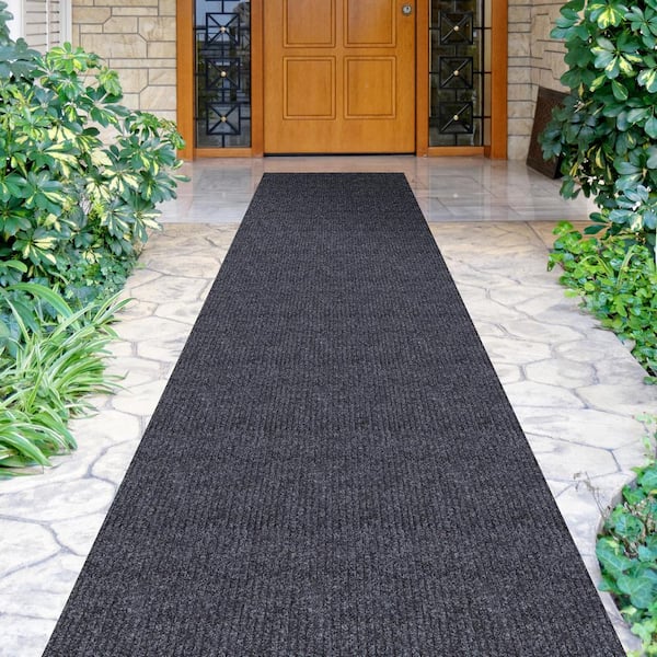 Ottomanson Lifesaver Collection Non-Slip Rubberback Solid 3x11 Indoor/Outdoor Runner Rug, 2 ft. 7 in. x 11 ft., Black