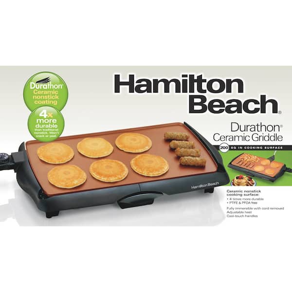 Hamilton Beach Durathon Ceramic Griddle Electric with 200 square inch PTFE  & PFOA Free Cooking Surface (38519R)