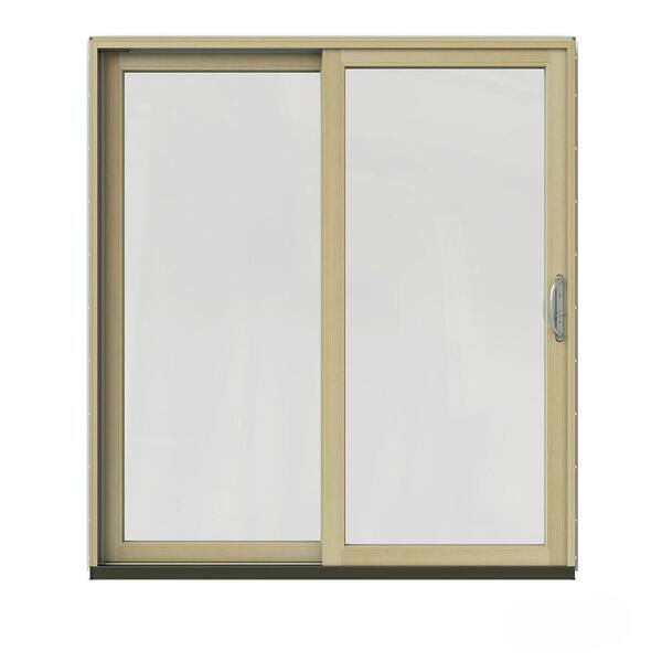 JELD-WEN 72 in. x 80 in. W-2500 Contemporary Vanilla Clad Wood Left-Hand Full Lite Sliding Patio Door w/Unfinished Interior