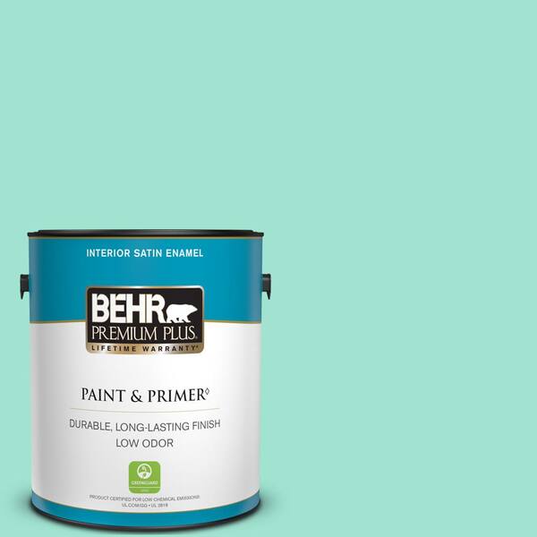 BEHR PREMIUM PLUS 1 gal. #P430-2 Aqua Wish Satin Enamel Low Odor Interior Paint & Primer