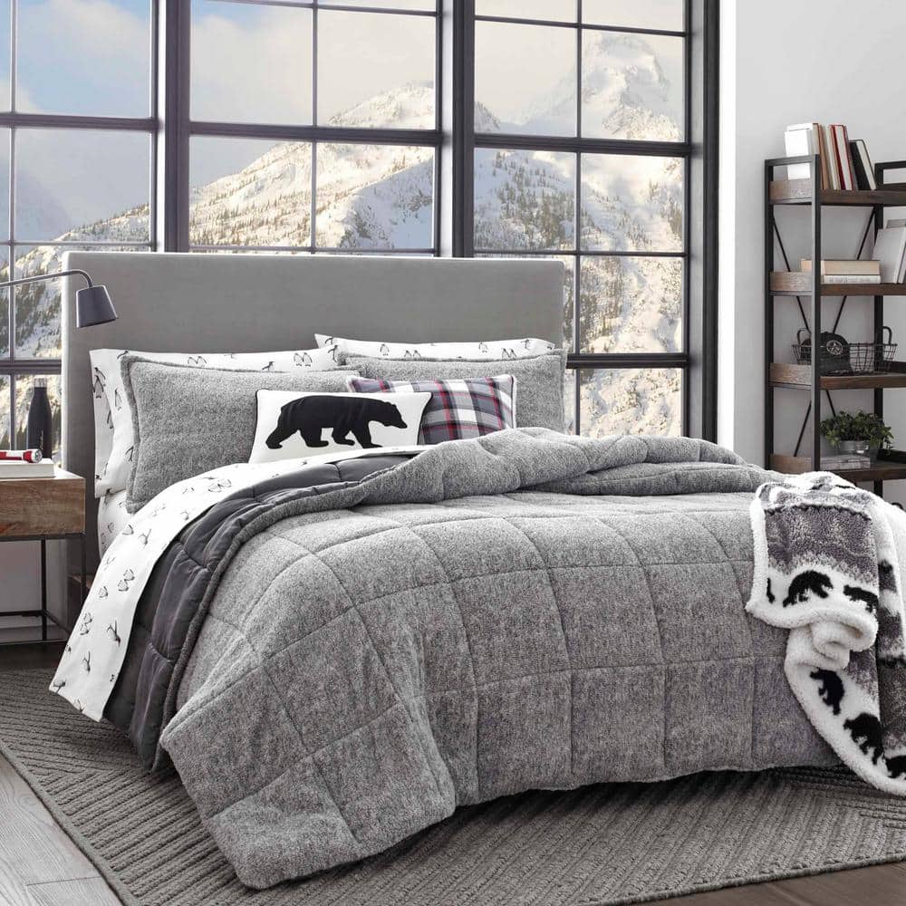 King Gray Reversible Microfiber Down Alternative Comforter Set