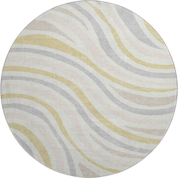 Mayfield Premium Machine Washable Abstract AMF2490 Ivory 8 ft. x 8 ft. Round Rug