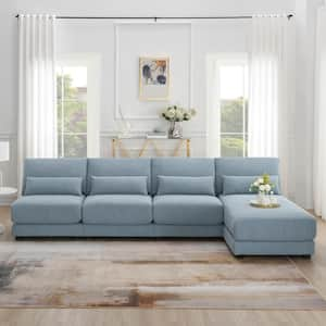 120 in. Wide Armless Fabric L-shaped Sectional Sofa in Blue with Removable Cushions