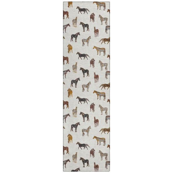 Chantille Machine Washable Indoor/Outdoor Abstract ACN2521 Ivory 2 ft. x 7 ft. Runner Rug