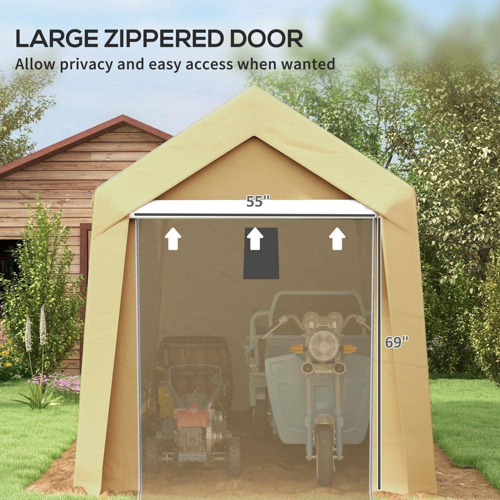 Beige 7' x 12' Portable Storage Tent with Windows