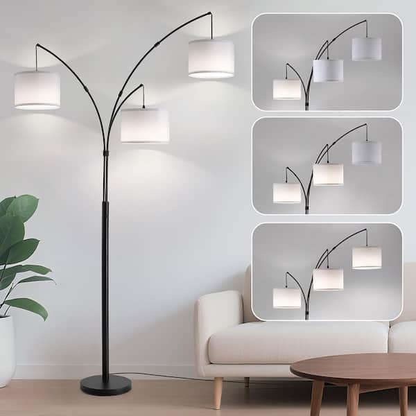80 in. White 3-Light Arc Floor Lamp, Dimmable, 3-Color Temperature, Remote Control, Stylish Tall Floor Lamp