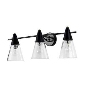 Latilala 29 in. 3-Light Indoor Matte Black Wall Sconce with Light Kit