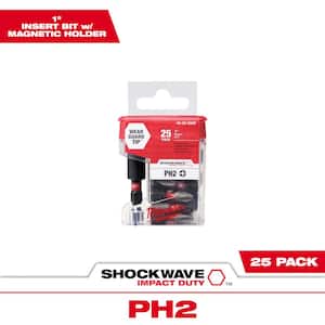 SHOCKWAVE Impact Duty 1 in. Phillips #2 Alloy Steel Insert Bit With Holder (25-Pack)
