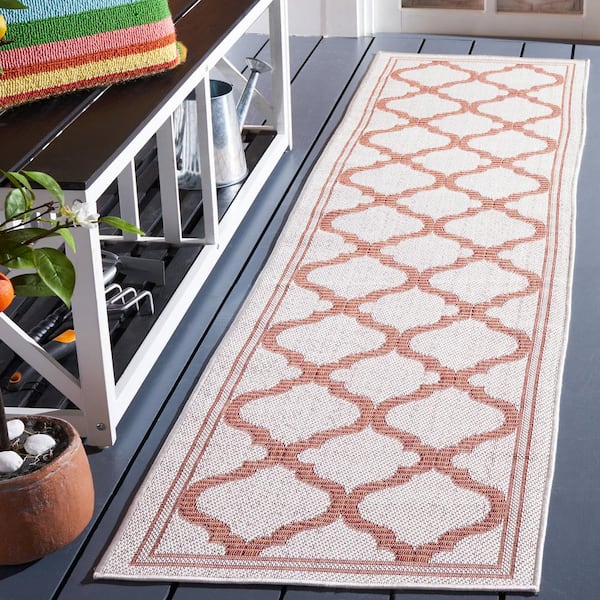 Bermuda Ivory/Rust 2 ft. x 8 ft. Runner Border Trellis Indoor/Outdoor Area Rug