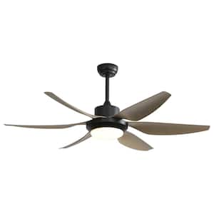 54 In. Indoor 6 blades Black Downrod Ceiling Fan with Dimmable 3 color LED and Remote Control