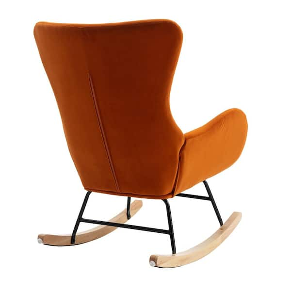 URTR Orange Rocking Chair Velvet Fabric Padded Seat Rocking Chair