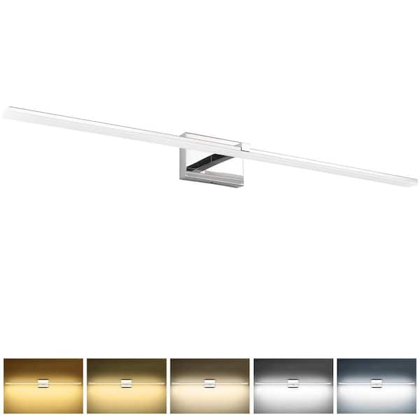 Modern 48 in. Chrome 5CCT Dimmable Integrated LED Vanity Light Bar Over Mirror Bathroom Fixture