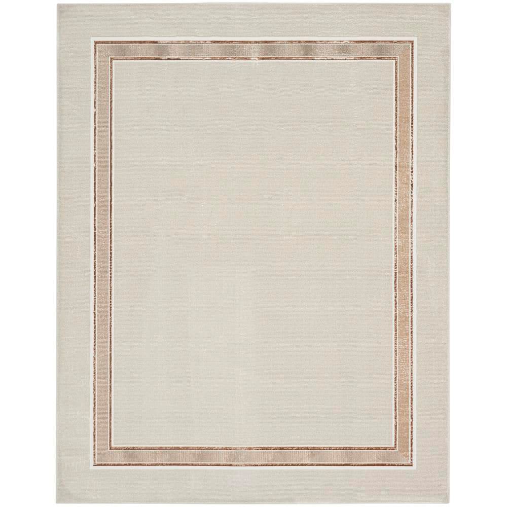 Ivory Cream Geometric 8' x 10' Easy-Care Synthetic Area Rug