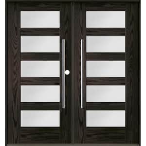 Faux Pivot 72 in. x 80 in. Left-Active/Inswing 5-Lite Satin Glass Baby Grand Stain Double Fiberglass Prehung Front Door