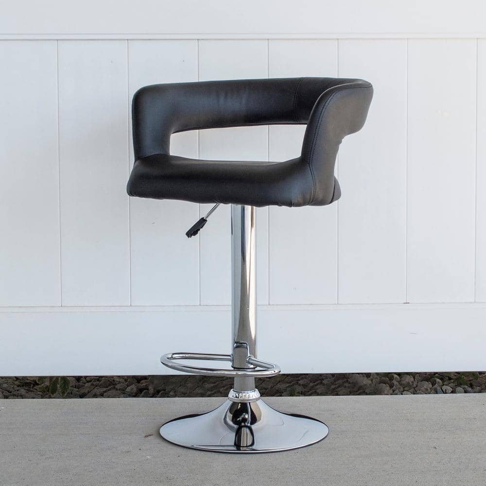 Sleek Chrome and Black Leather Adjustable Swivel Bar Stool