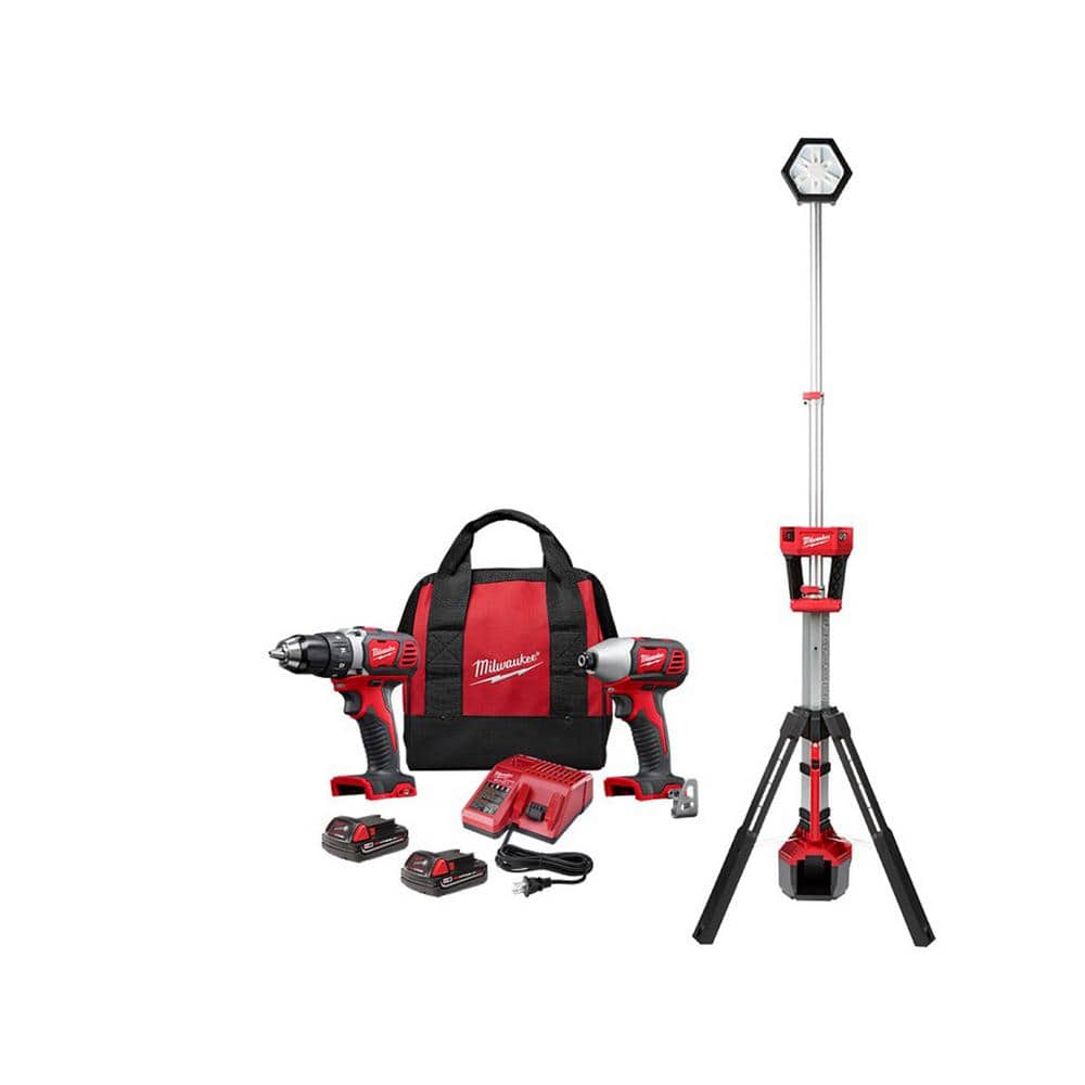 Milwaukee M18 18-Volt Lithium-Ion Cordless Drill Driver/Impact Driver Combo Kit (2-Tool) W/Two 1.5Ah Batteries & Tower Light -  2691-22-2131-20