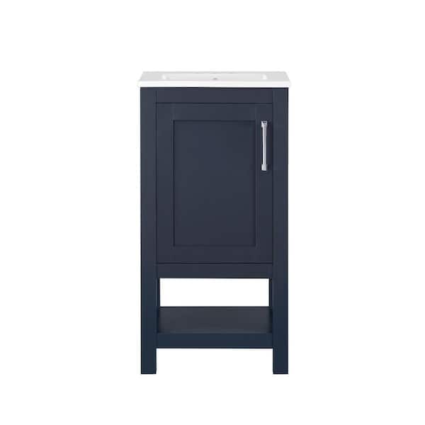 OVE Decors Vegas 18 in. W x 16 in. D x 34 in. H Single Sink Bath Vanity in Midnight Blue with White Ceramic Top