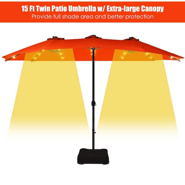 Costway 15 Ft Market Double Sided, 15 Ft Patio Umbrella With Solar Lights And Base