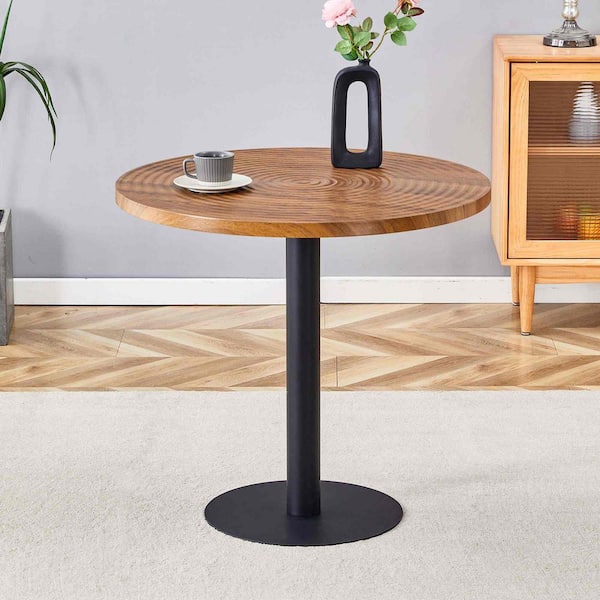 Polibi 31.5 in. Black, Wood Round MDF Coffee Table with Annular Texture Top
