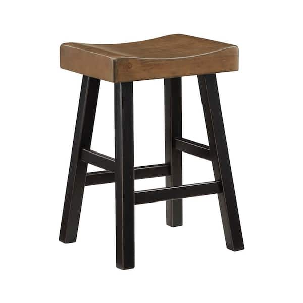 Benjara 24.5 in. Black and Brown Backless Wood Bar Stool (Set of 2)