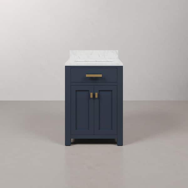 Madison 24 in. W x 21.5 in. D x 34 in. H Single Sink Bath Vanity in Monarch Blue with Carrara White Marble Top