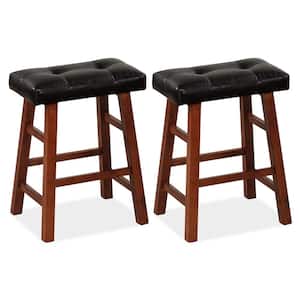 24 in. Black and Brown Upholstered Barstools Backless Rubberwood Dining Chairs (Set of 2)