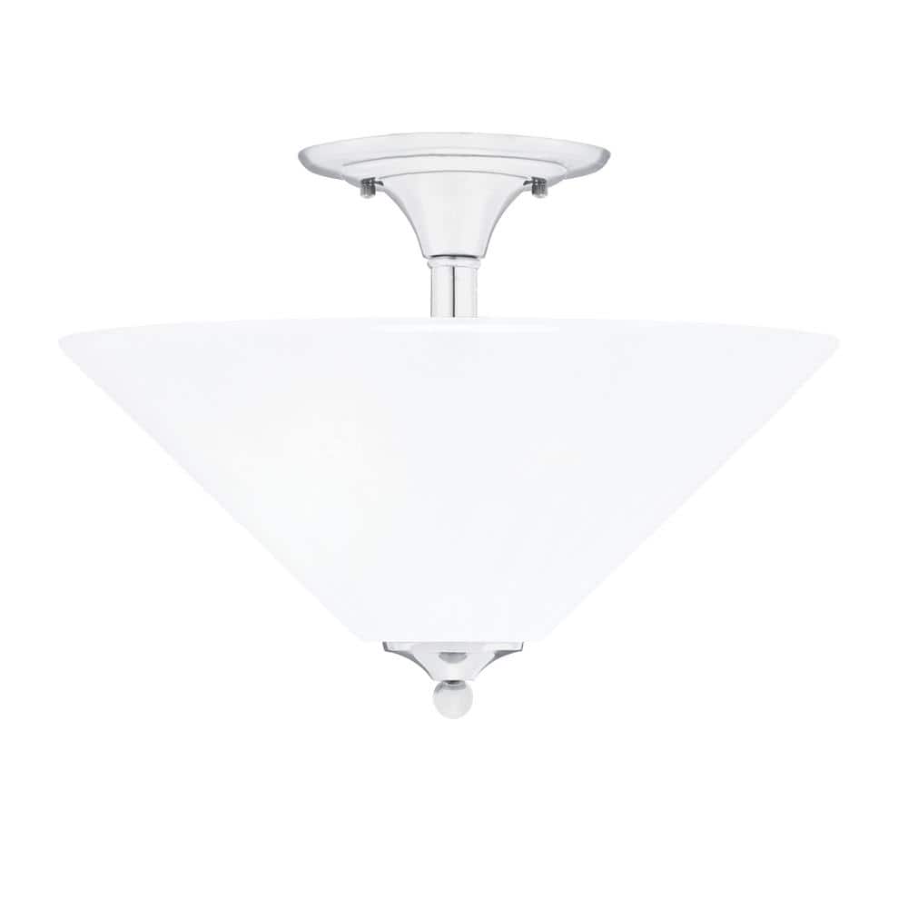 Bristol 16 in. 2-Light Chrome Transitional Semi-Flush Mount with 16 in. Whi