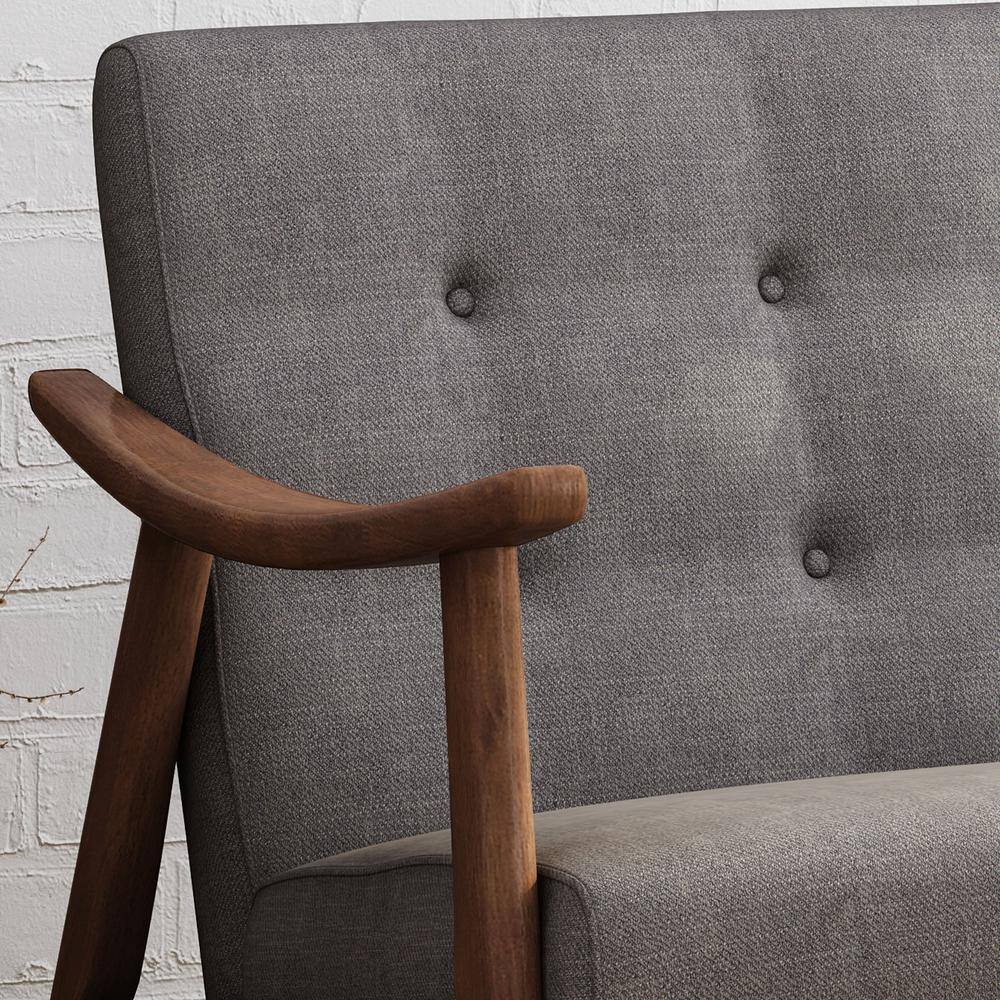 Dark Gray Tufted Fabric Settee with Wood Frame